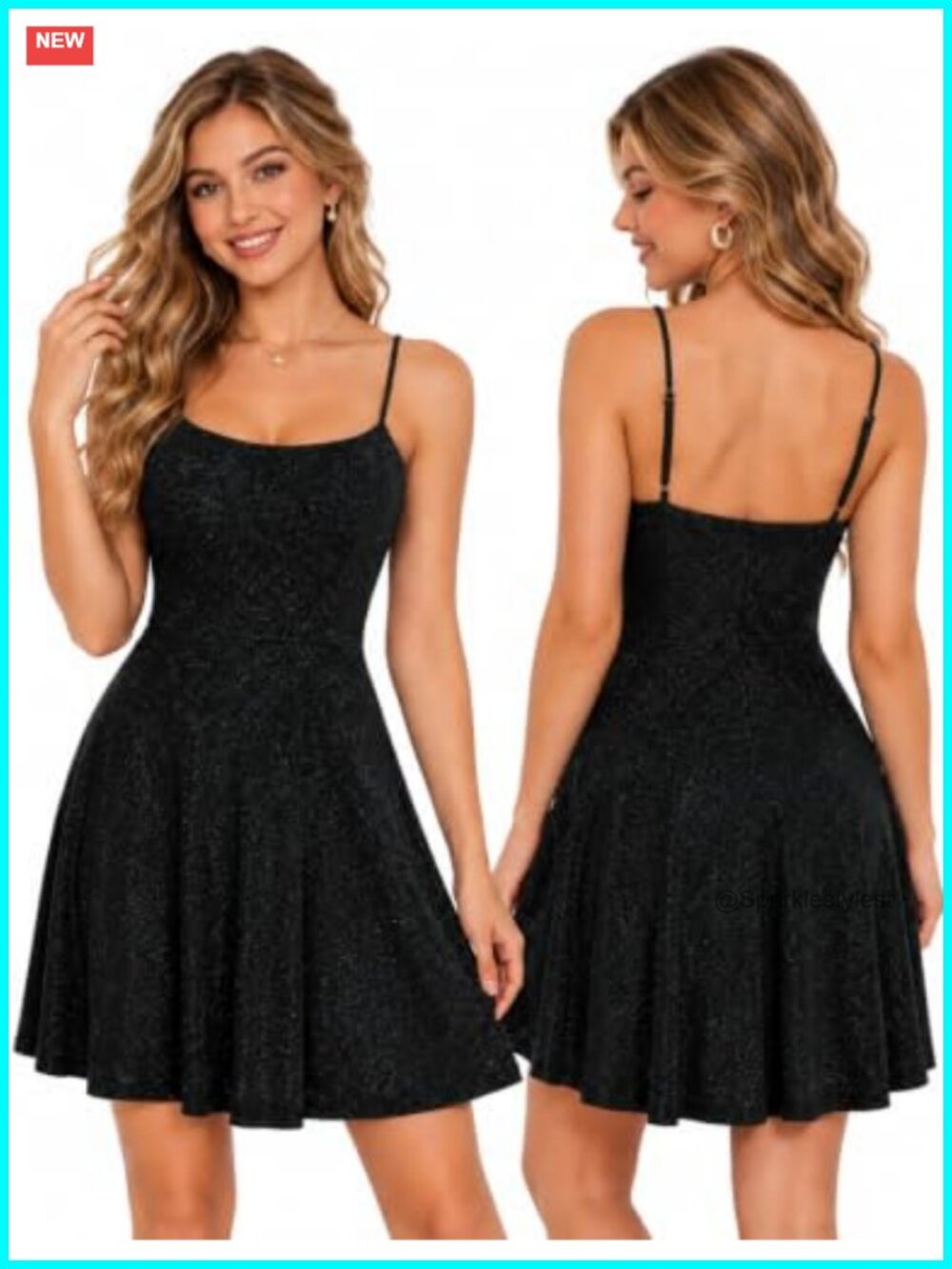 Sparkly Glitter Mini Homecoming Dress Spaghetti Strap Fit and Flare Party